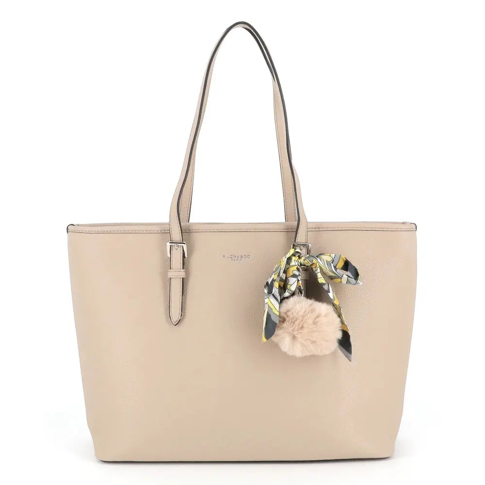 Sac à main de cours pompon foulard beige