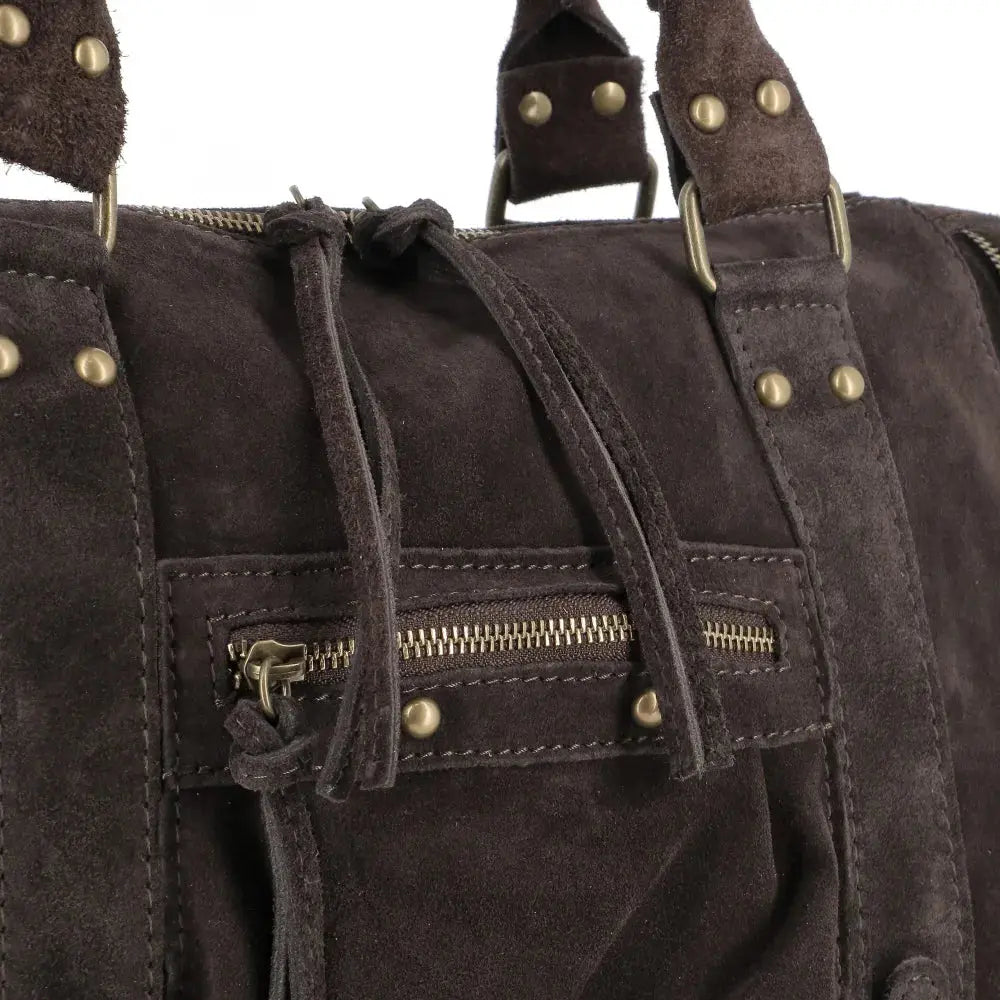 Grand sac cabas bowling cuir suédé femme Chocolat other image 3