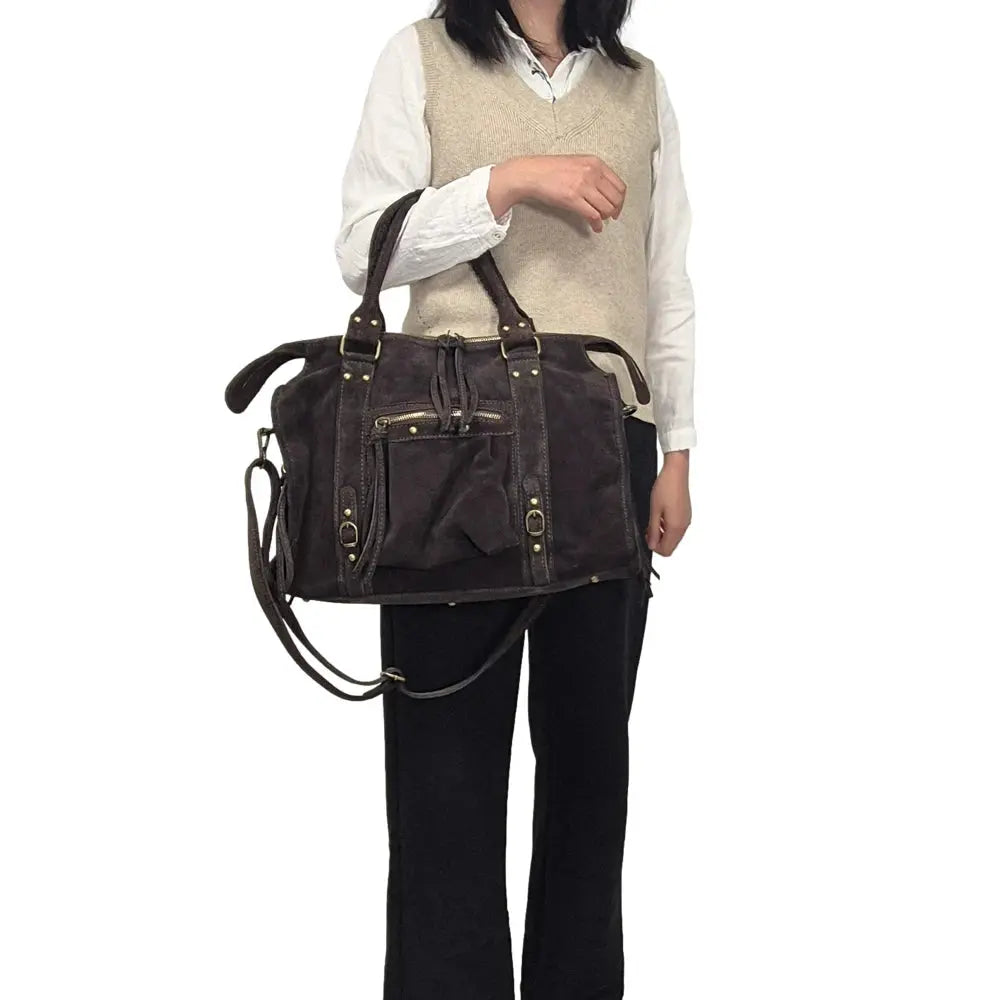 Sac à main bowling en cuir daim chococlat