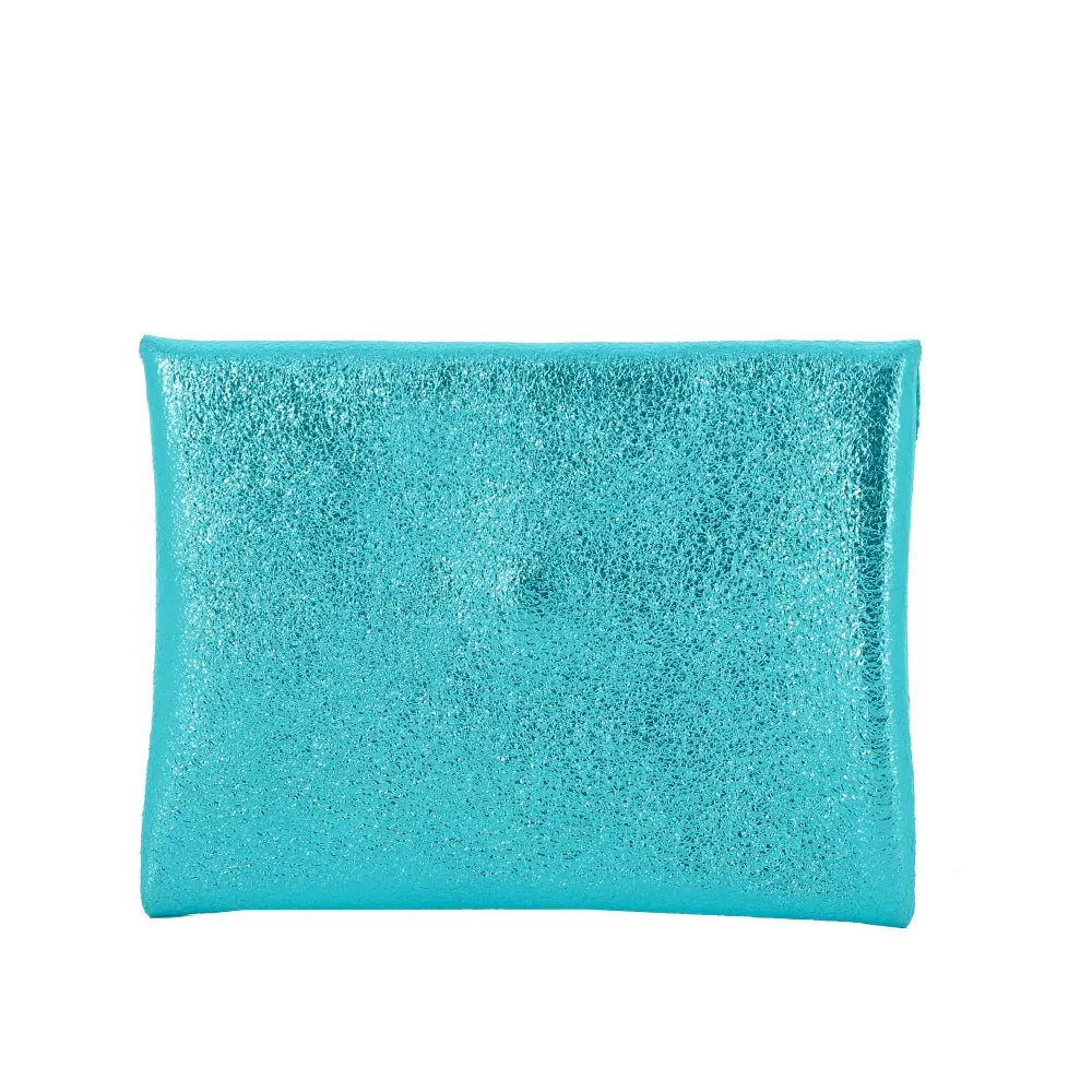 Porte-monnaie cuir irisé femme ultra fin Cyan - Crocochic