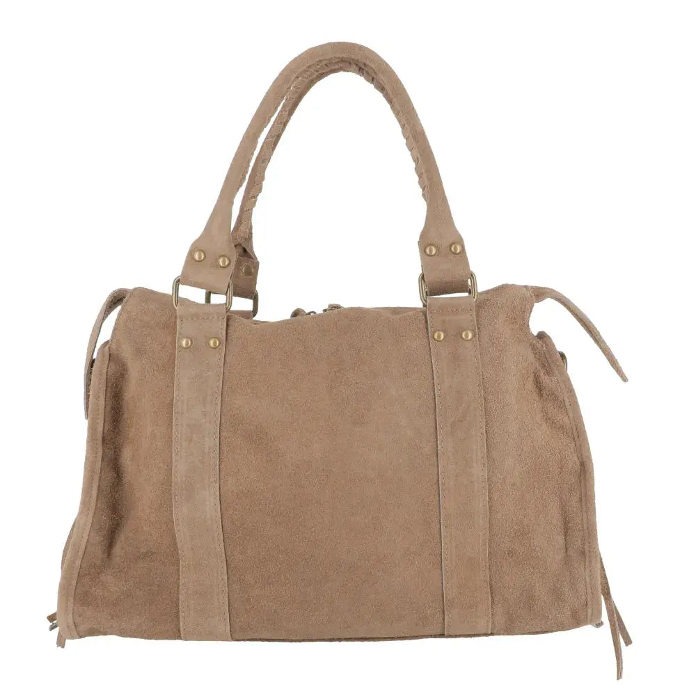 Grand sac cabas bowling cuir suédé femme Taupe other image 3