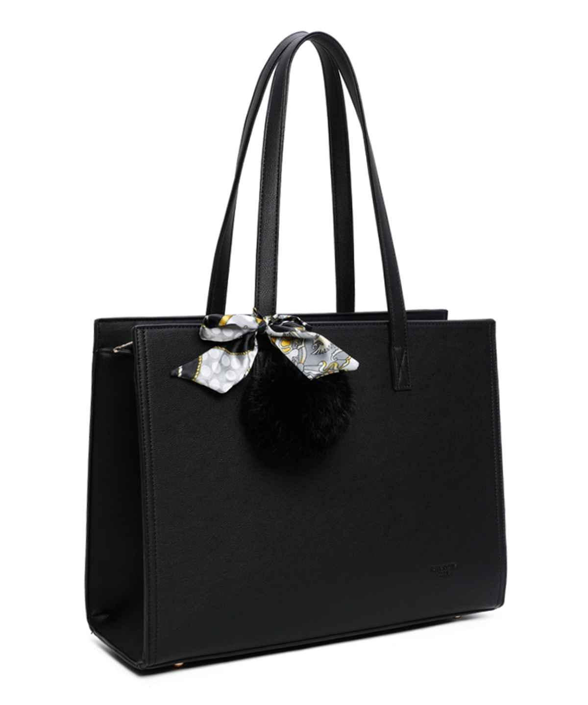 Gallantry - Sac cabas femme pompon fourrure a4 noir