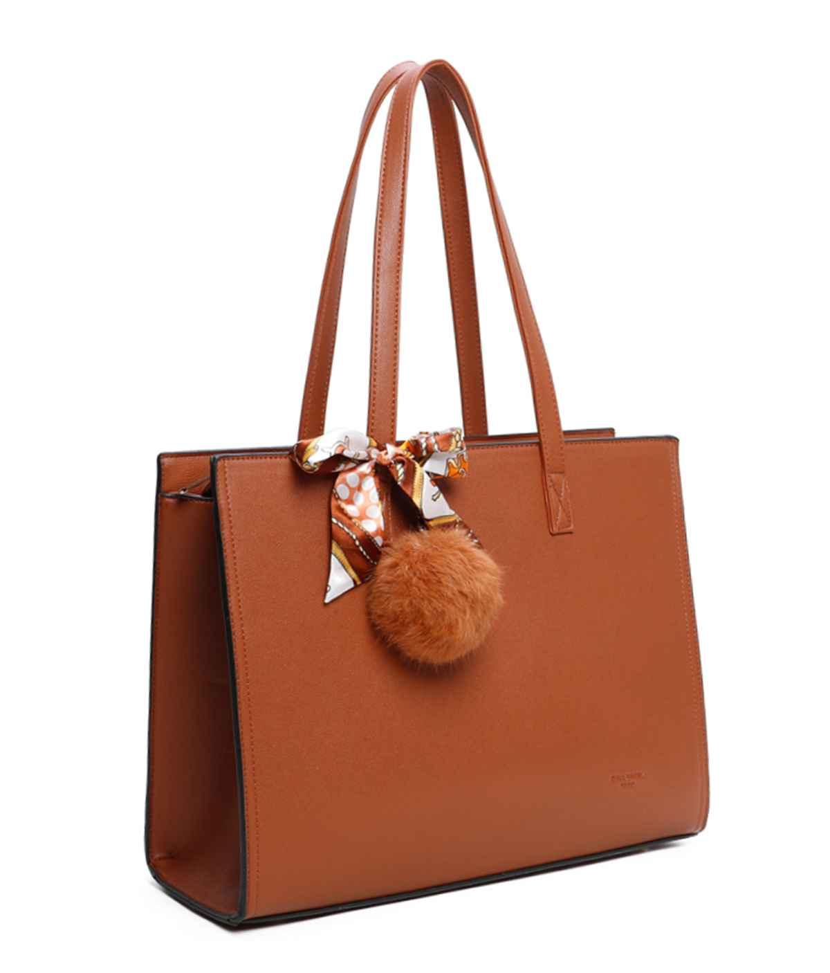 Gallantry - Sac cabas femme pompon fourrure a4 camel