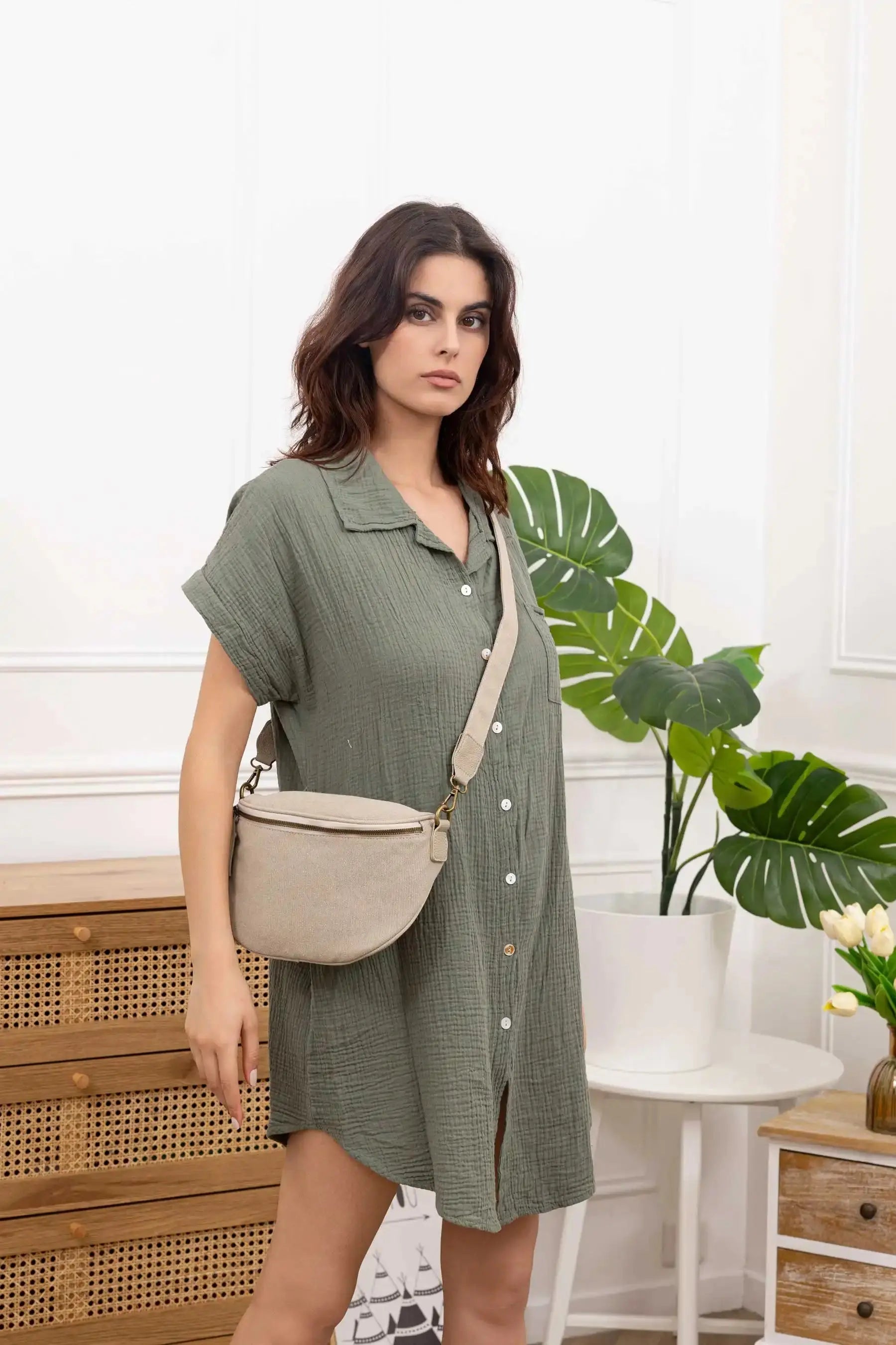 Gallantry Sac banane femme canvas toile taupe