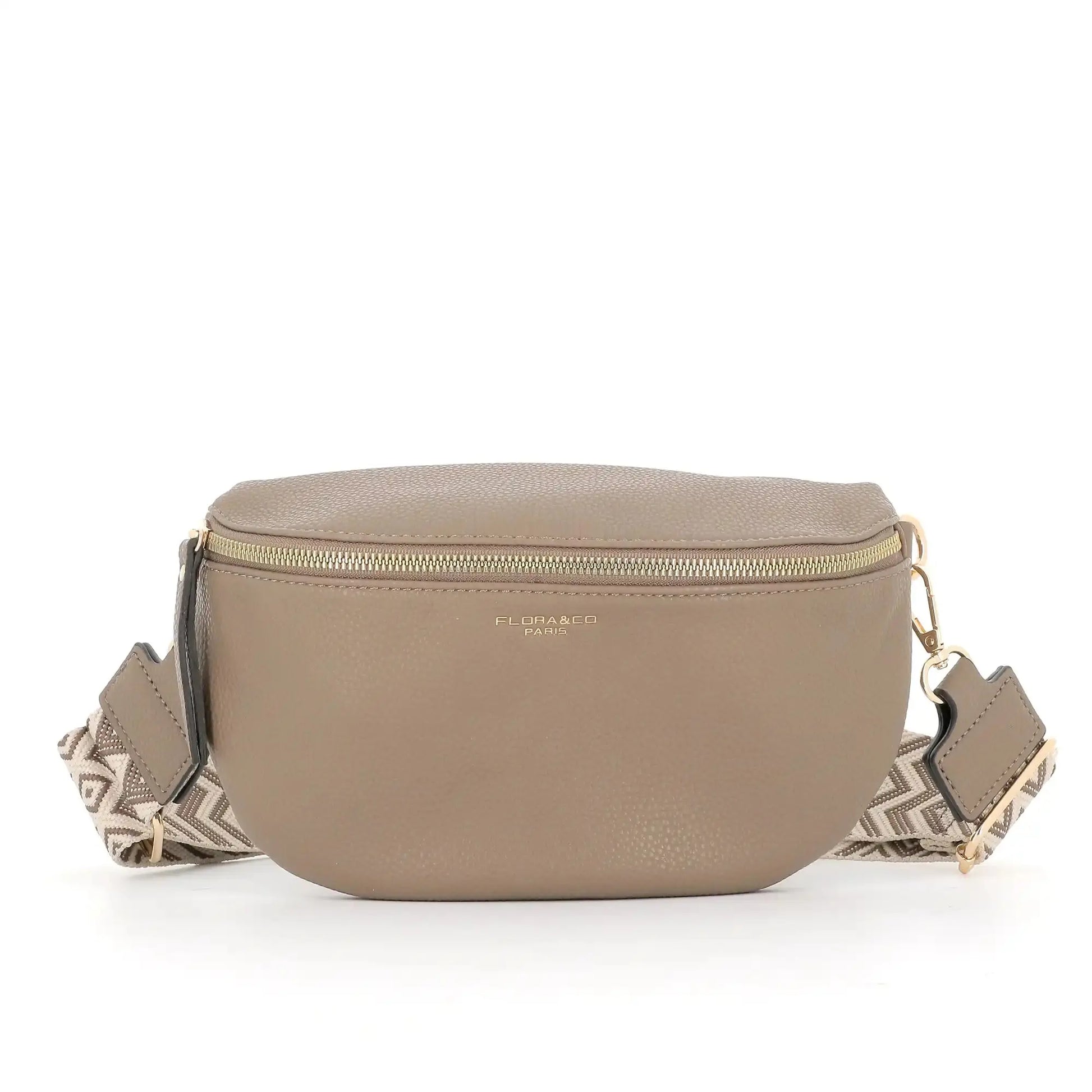 Flora & co Sac banane femme brodée pu cuir grainé taupe