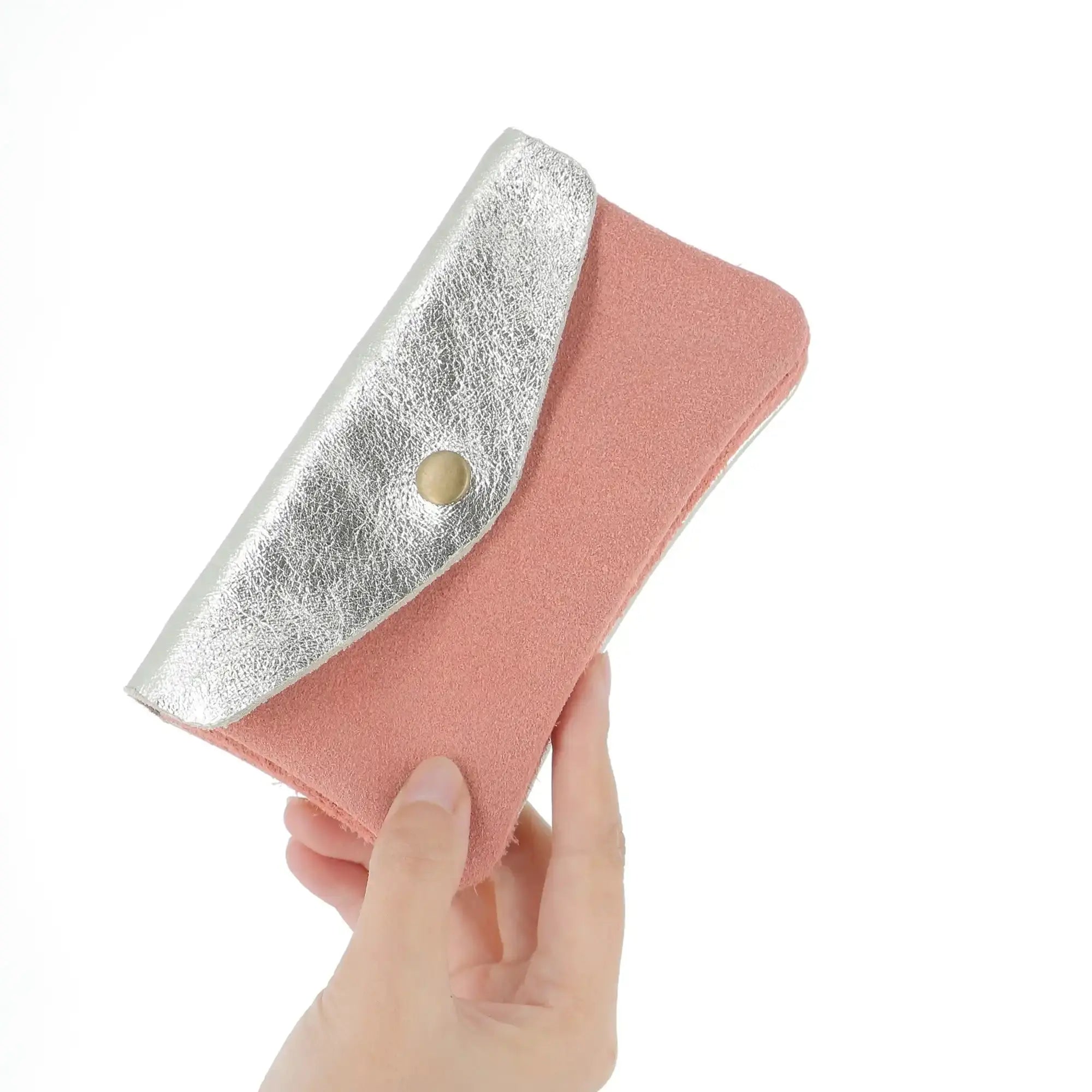 Made in Italy Porte-monnaie cartes femme irisé suède corail