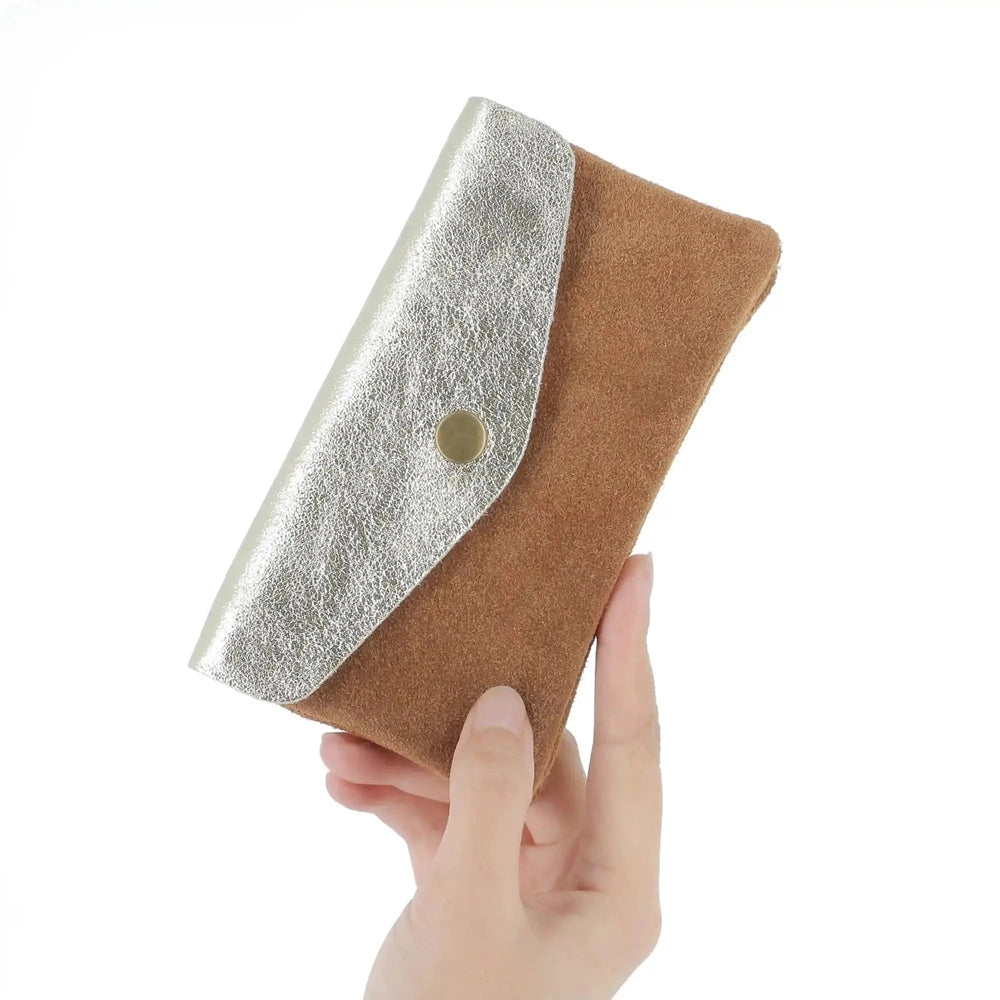 Made in Italy Porte-monnaie cartes femme irisé suède camel