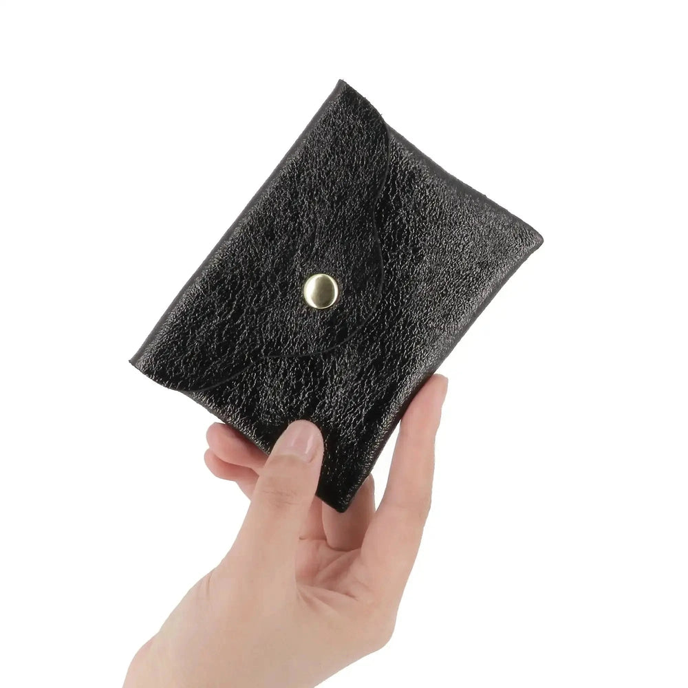 Made in Italy Porte-monnaie cuir irisé femme ultra fin noir