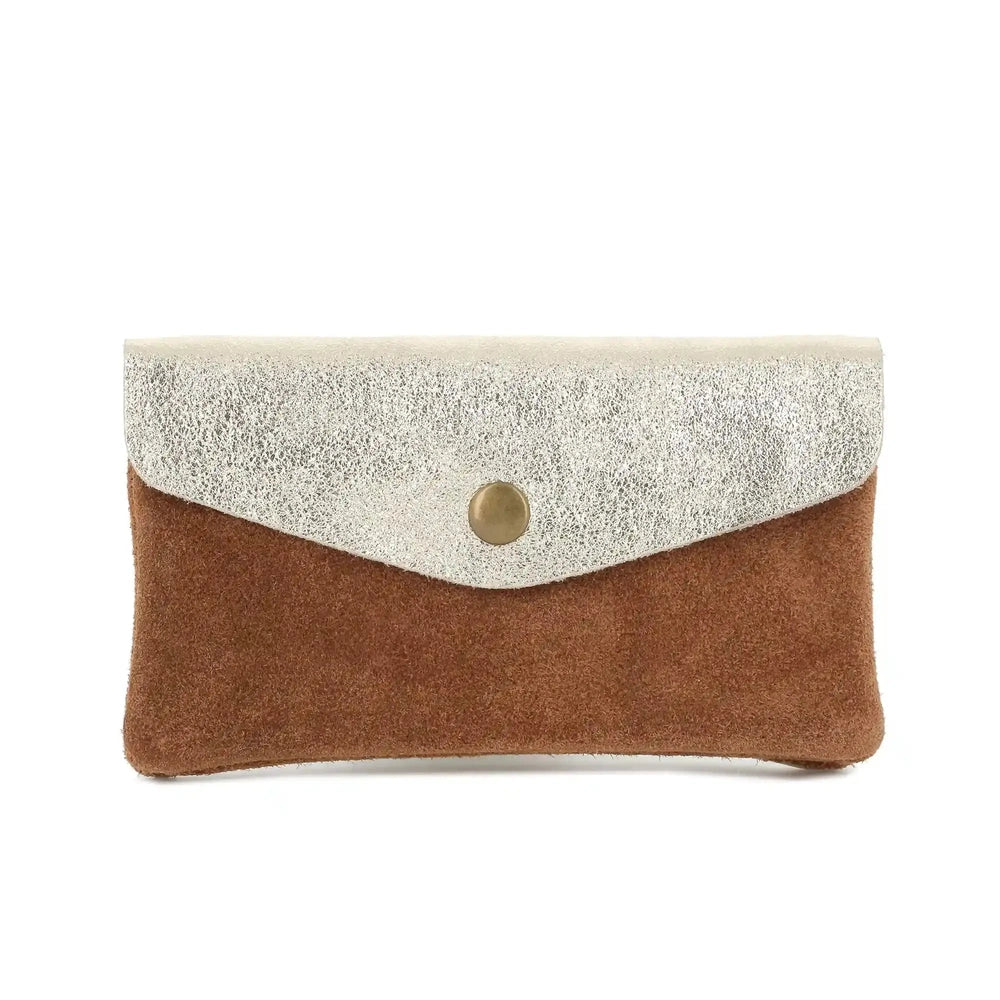 Made in Italy Porte-monnaie cartes femme irisé suède camel