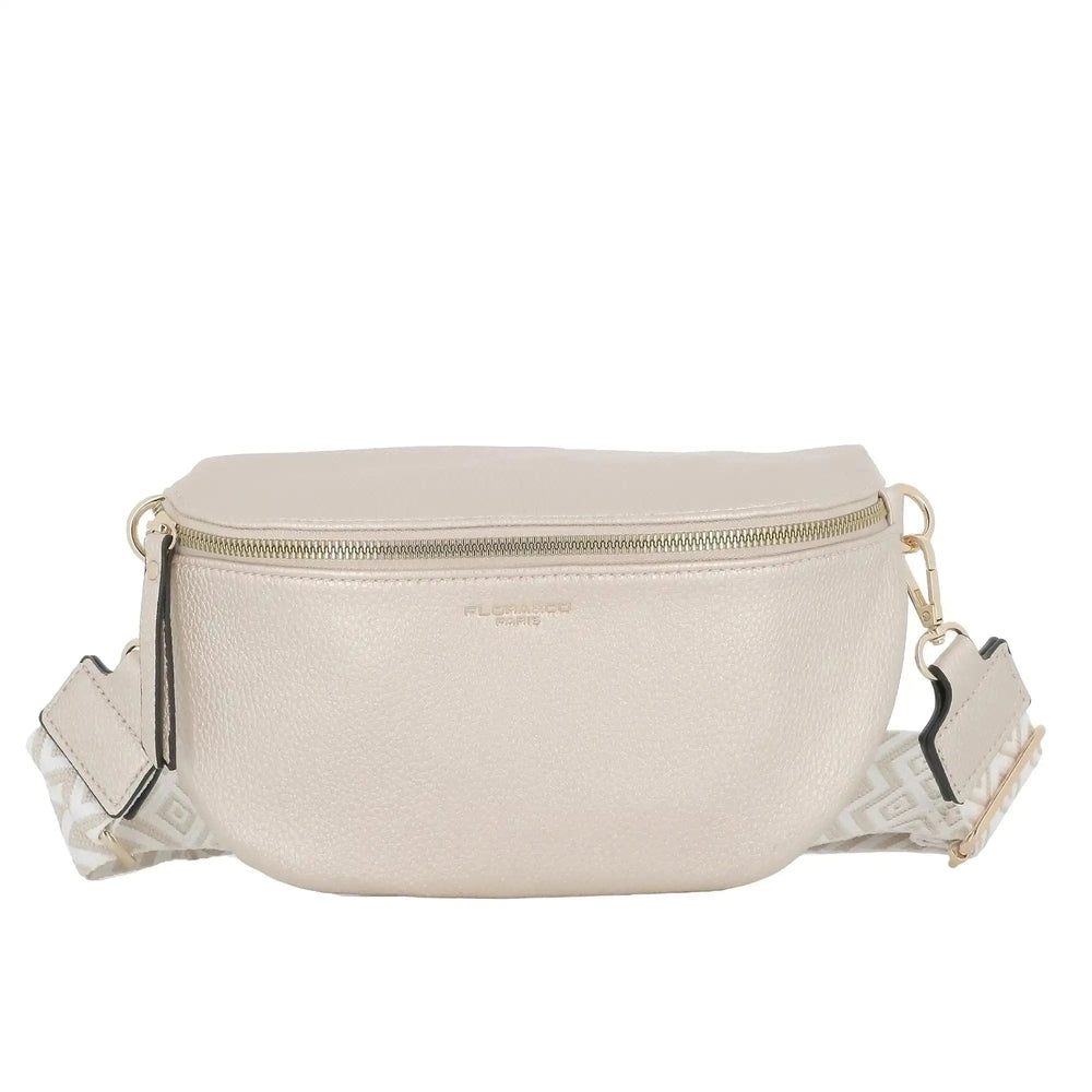 Flora & co Sac banane femme brodée pu cuir grainé ivoire