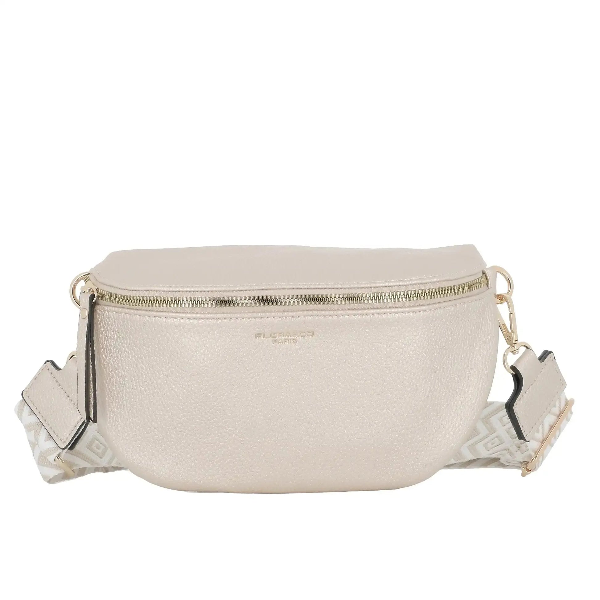 Flora & co Sac banane femme brodée pu cuir grainé ivoire