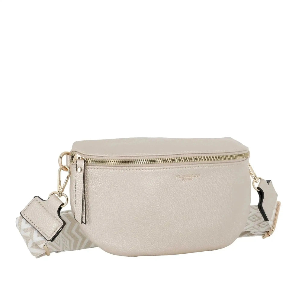 Flora & co Sac banane femme brodée pu cuir grainé ivoire