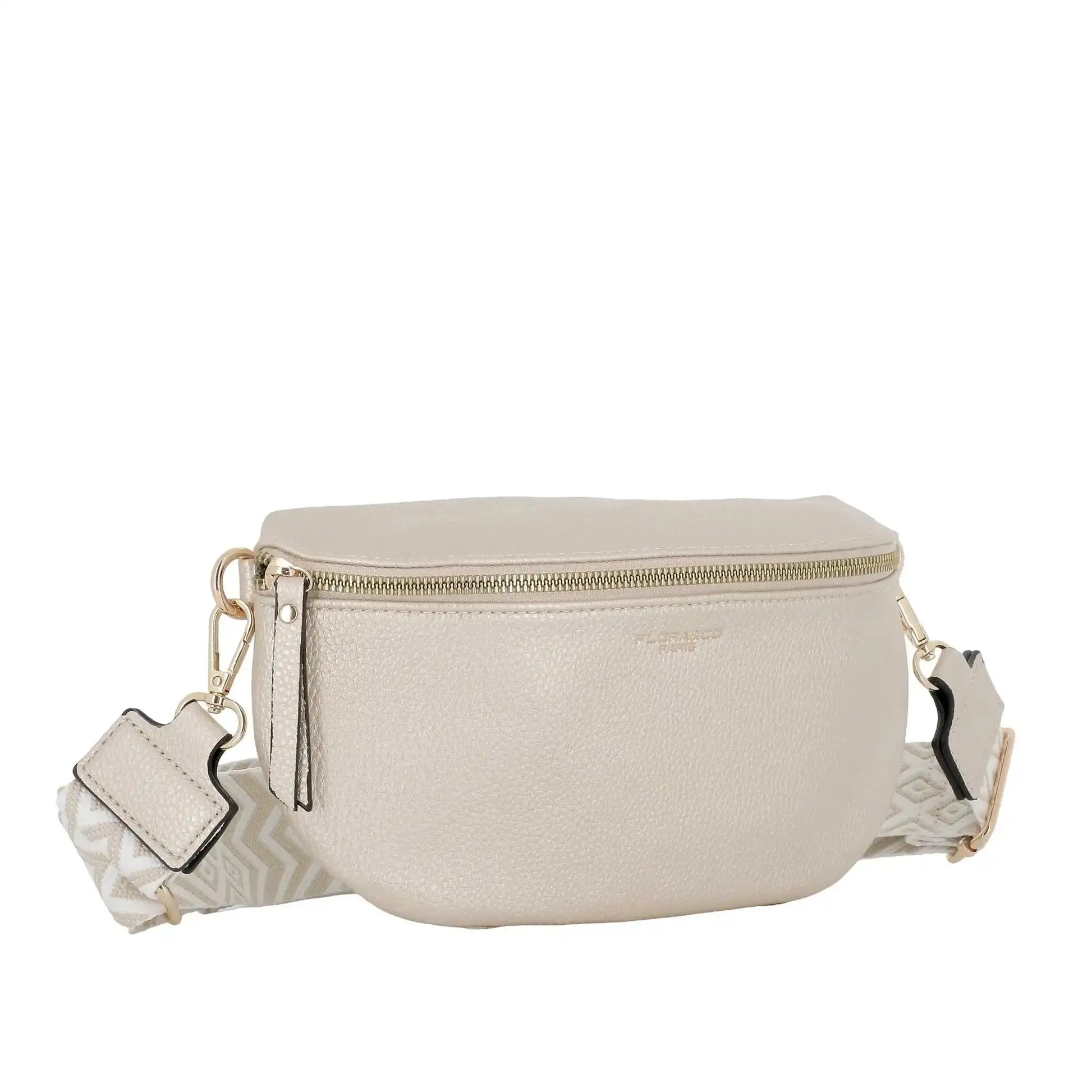 Flora & co Sac banane femme brodée pu cuir grainé ivoire