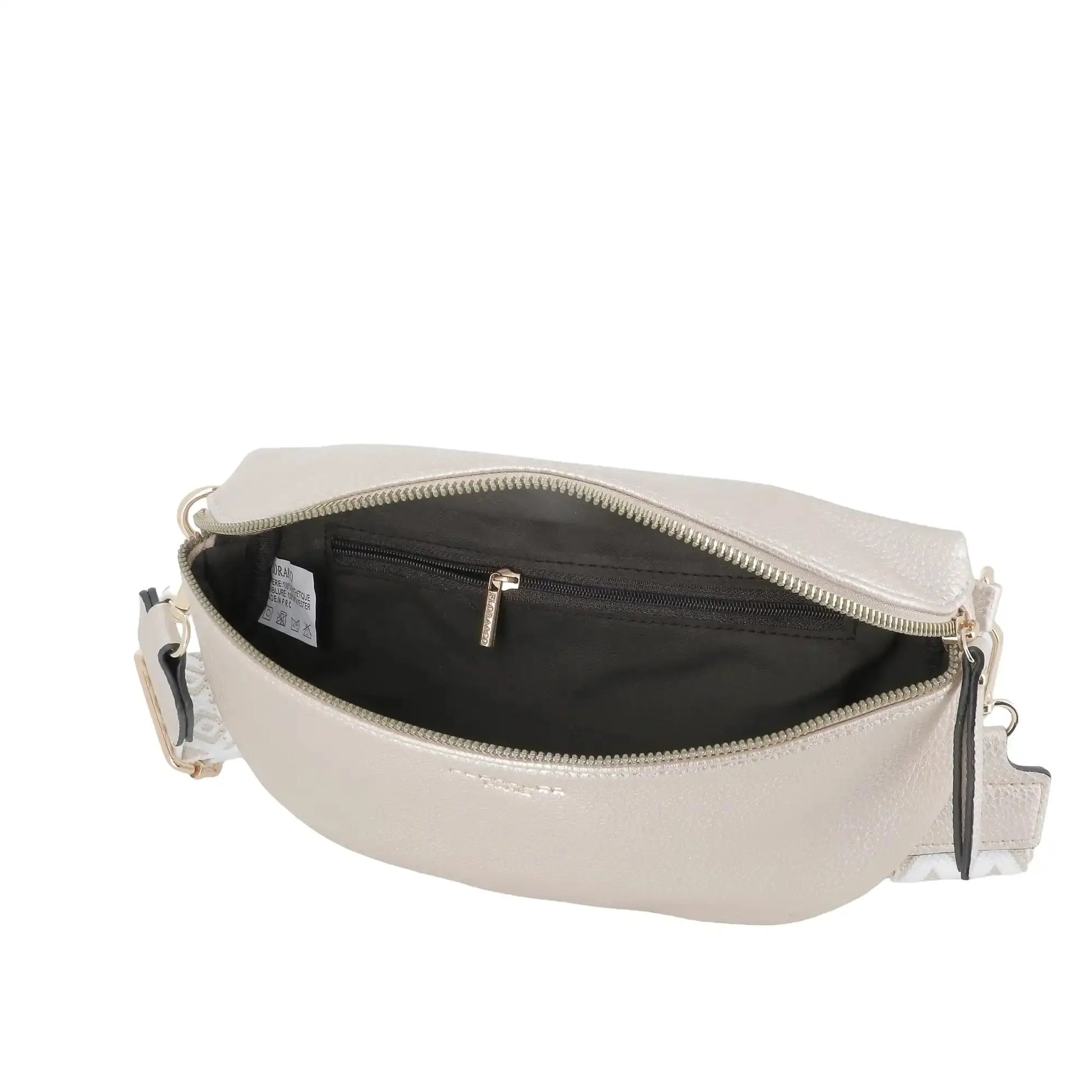 Flora & co Sac banane femme brodée pu cuir grainé ivoire