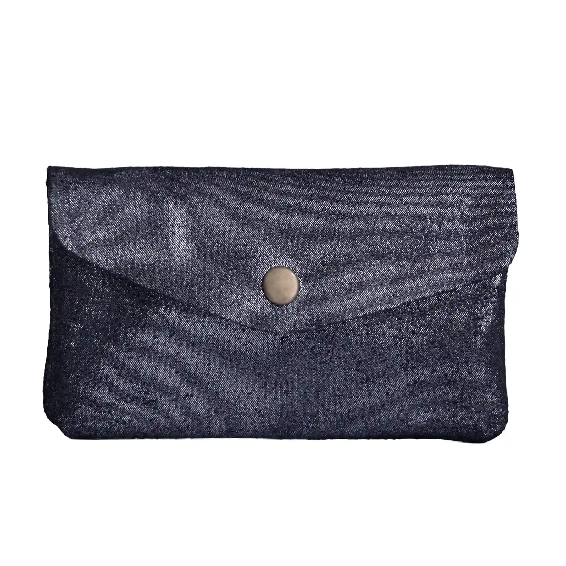 Porte-monnaie cuir daim irisé femme bleu marine