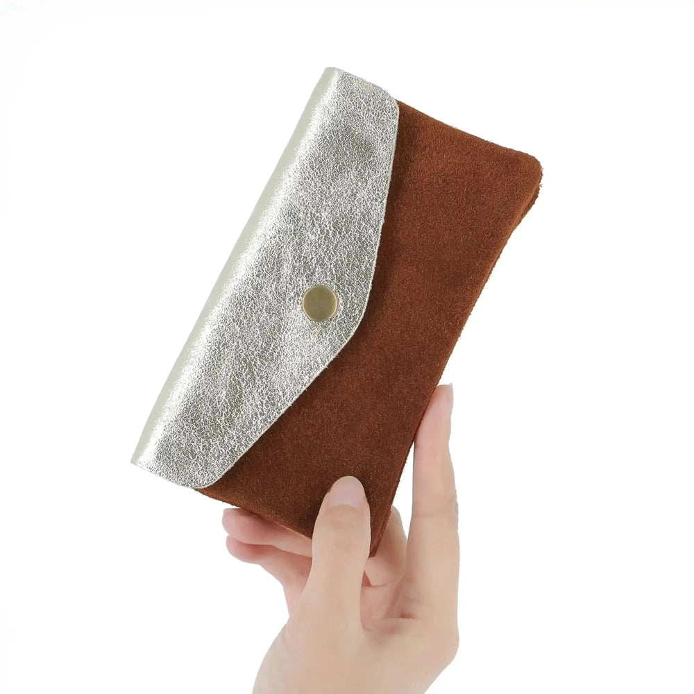 Made in Italy Porte-monnaie cartes femme irisé suède marron