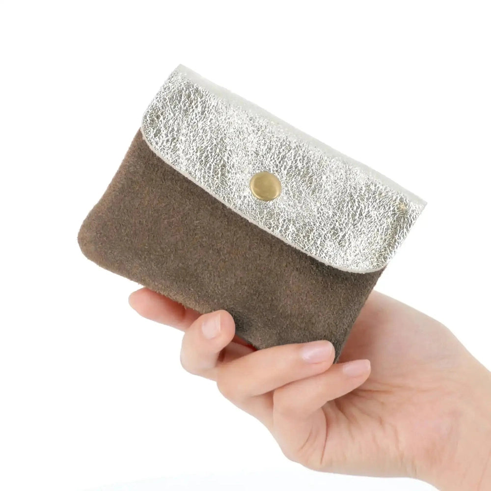 Made in Italy Porte-monnaie cartes cuir suède irisé 043 taupe-fonce