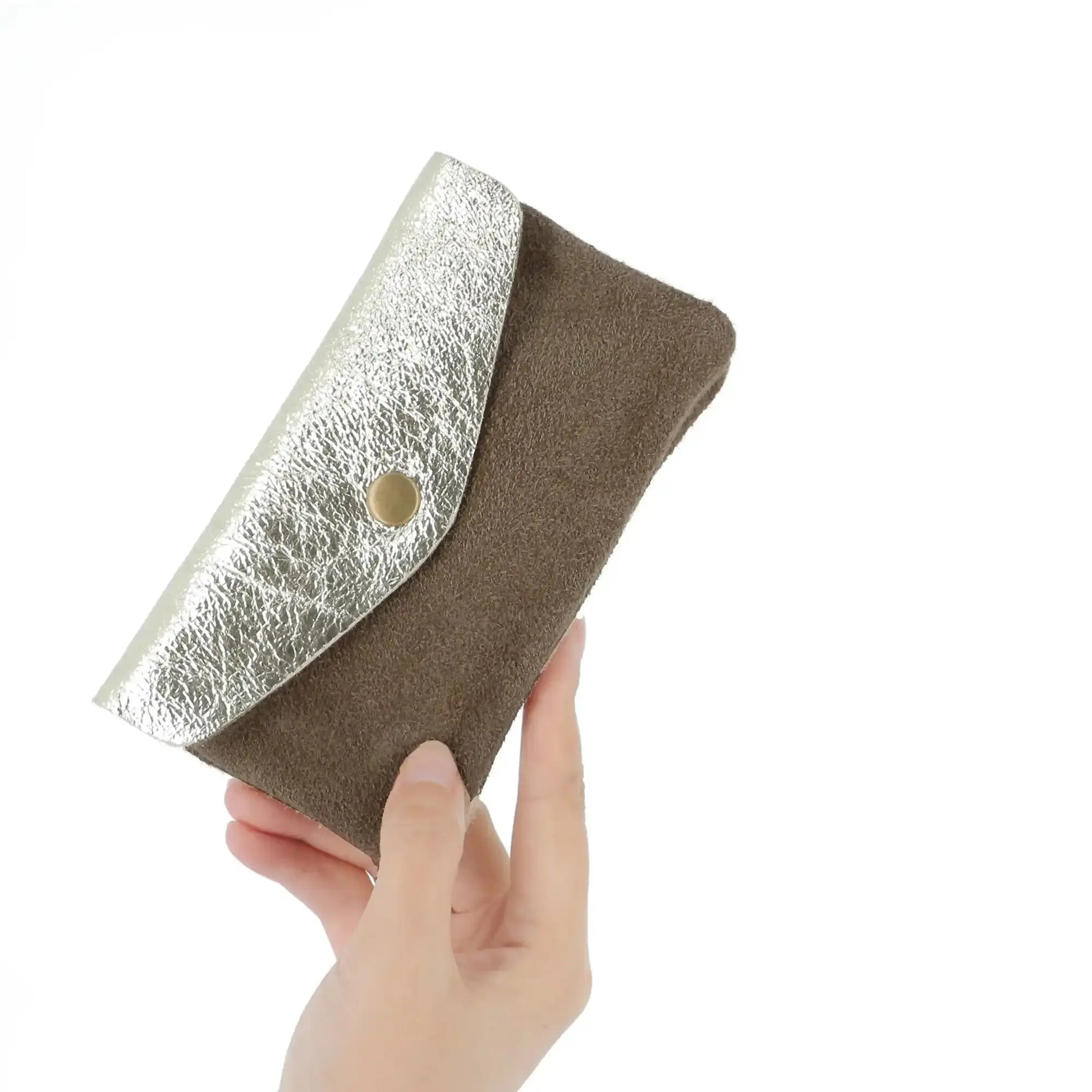 Made in Italy Porte-monnaie cartes femme irisé suède taupe foncé