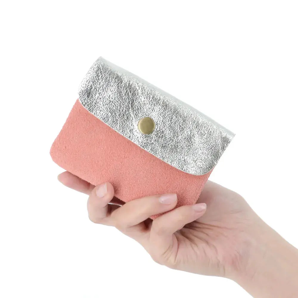 Porte-monnaie cartes cuir suédé irisé 043 corail