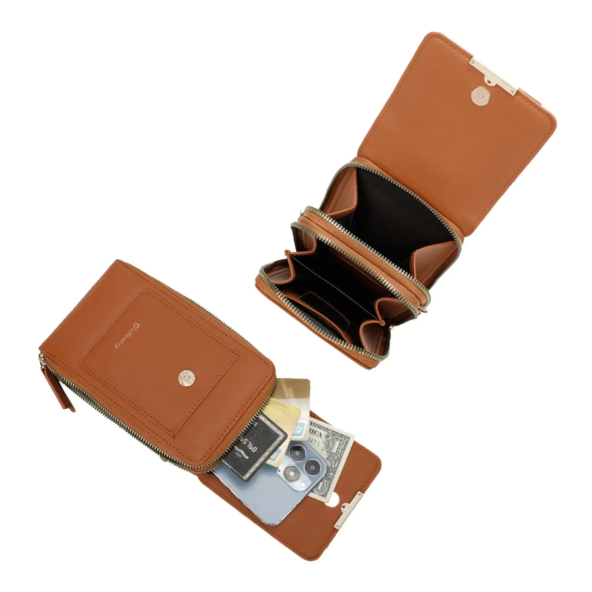 Pochette bandoulière femme smartphone camel