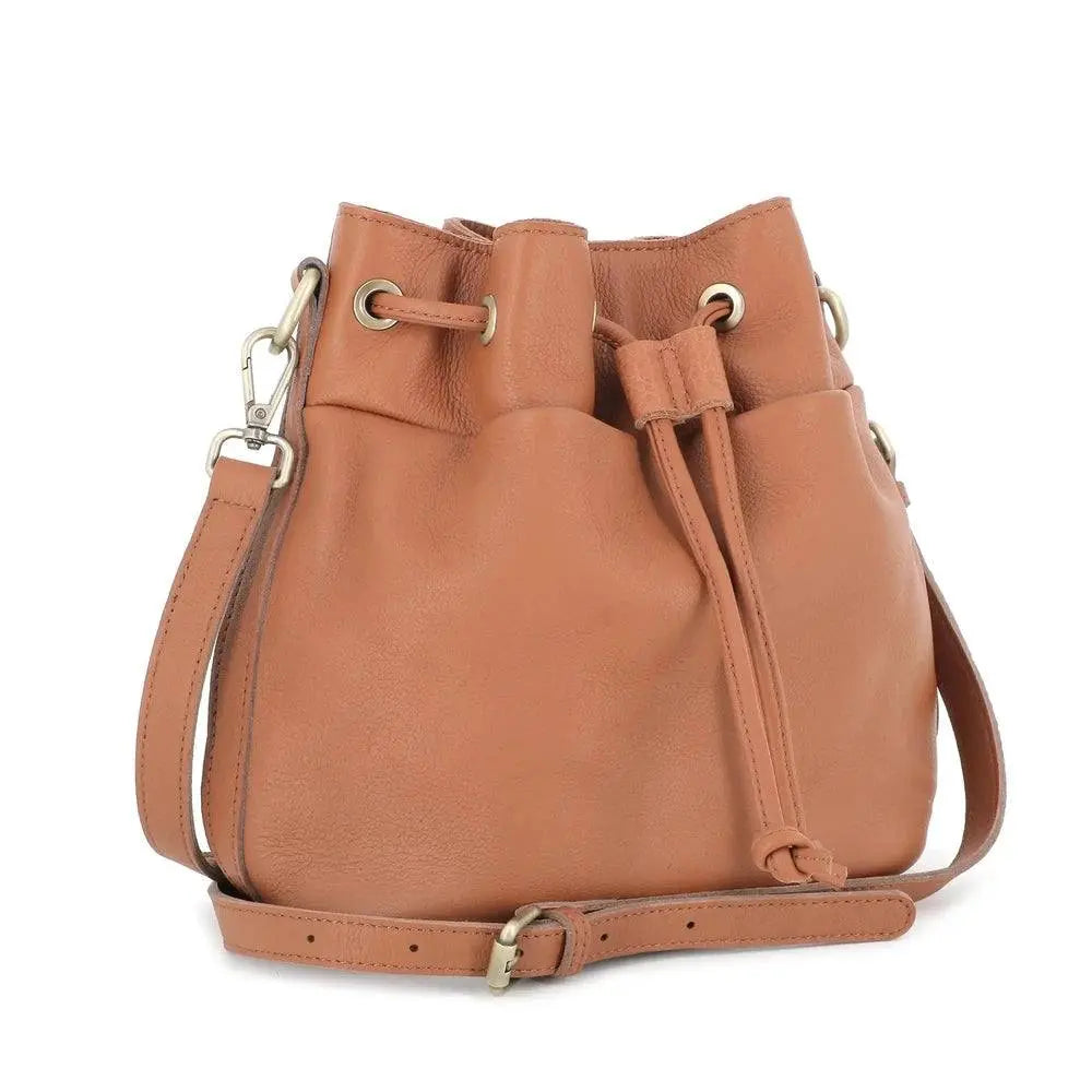 Made in Italy Sac seau à bandoulière femme cuir camel
