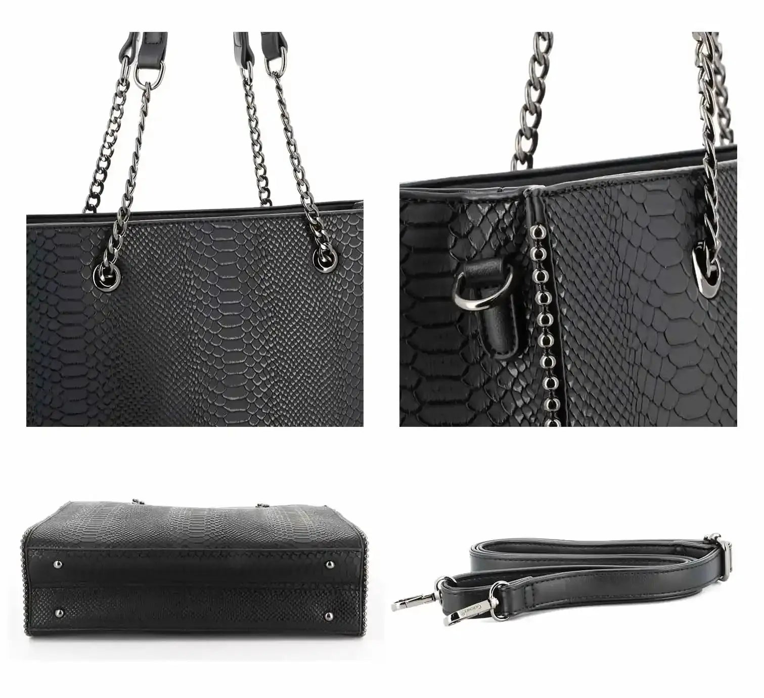 Sac cabas femme chaîne croco a4 noir Crocochic