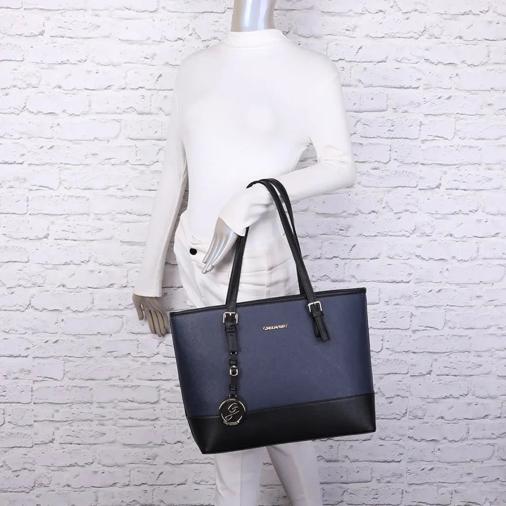 Gallantry Sac cabas femme bicolore saffiano bleu