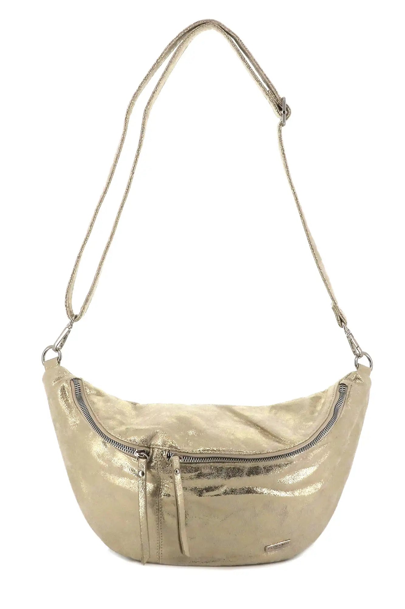 Women's shoulder bag in iridescent gold suede