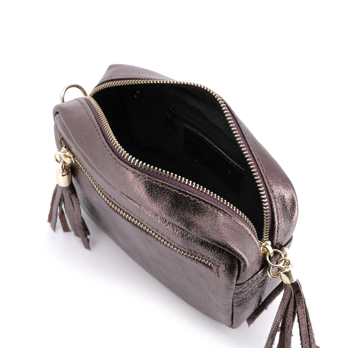 Sac bandoulière femme cuir irisé chocolat élégant et tendance.