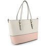 Sac cabas femme simili cuir saffiano gris rose - vue 2 | Flora & co