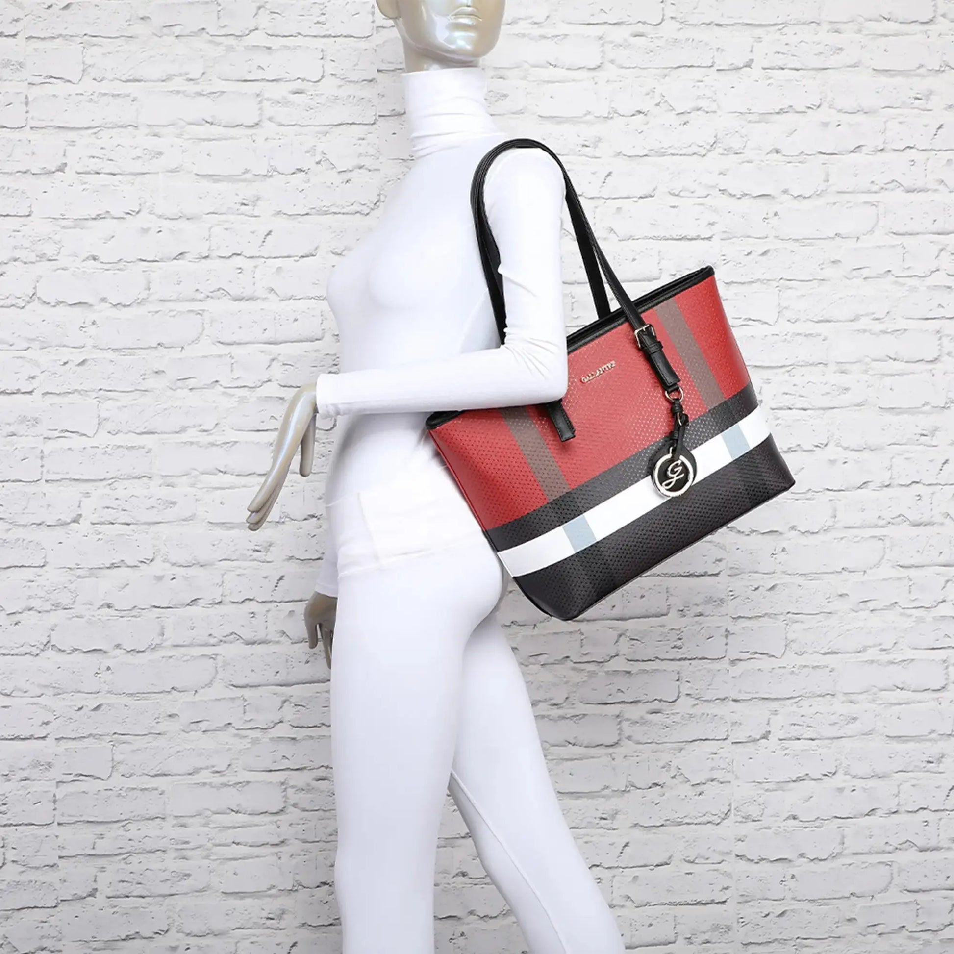 Gallantry Grand sac cabas femme rayure pendentif rouge