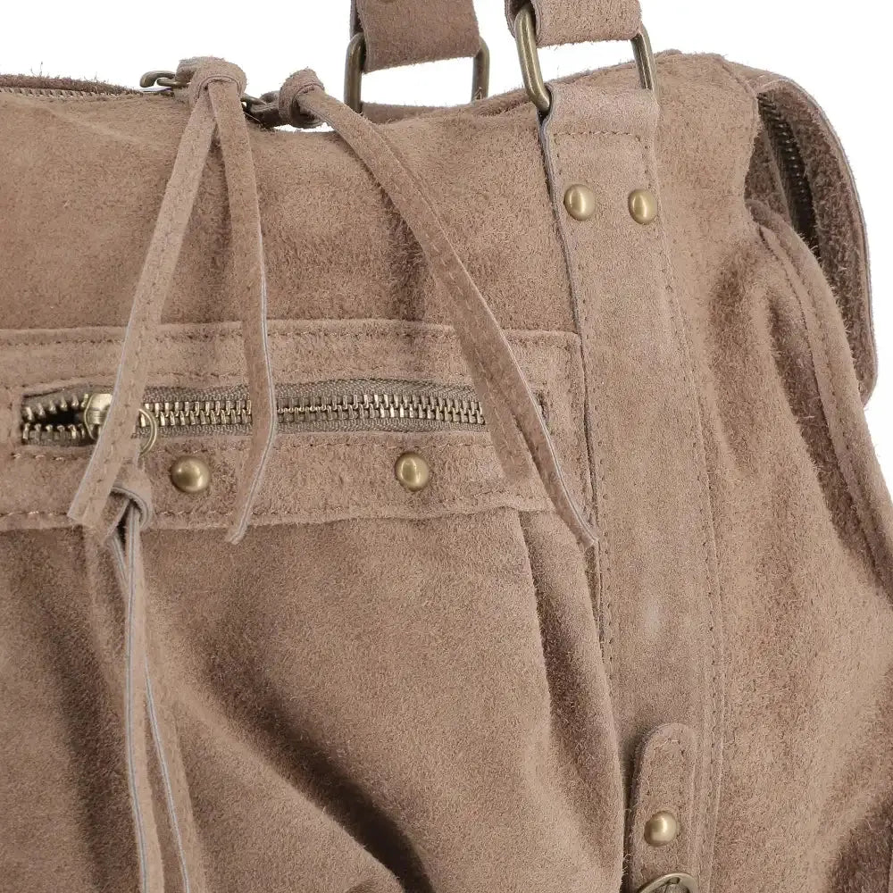 Grand sac cabas bowling cuir suédé femme Taupe other image 4