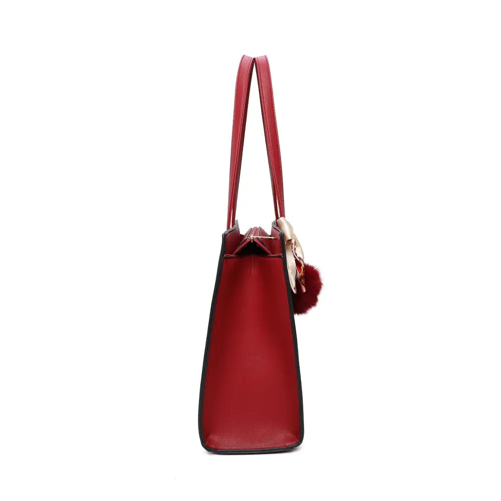 Gallantry Sac cabas femme pompon fourrure a4 rouge
