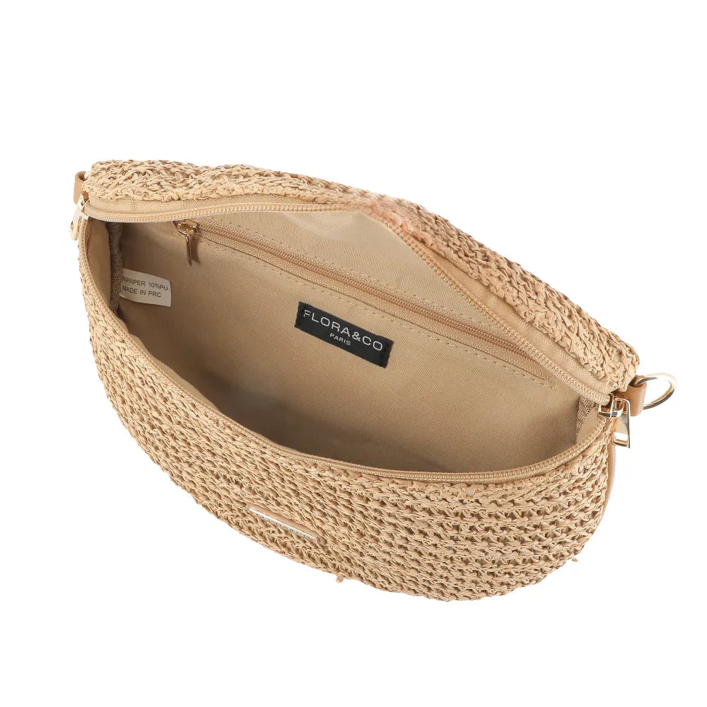 Sac banane paille tressé Camel Flora & co