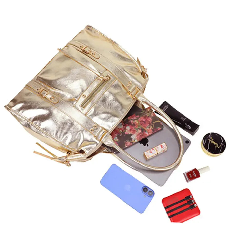 Grand sac à main bowling irisé champagne (détails dorés)