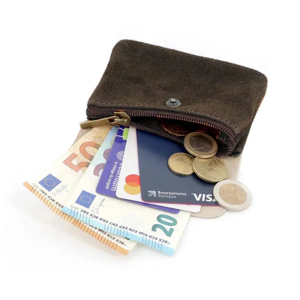 Porte-monnaie cartes cuir suédé irisé 043 Chocolat