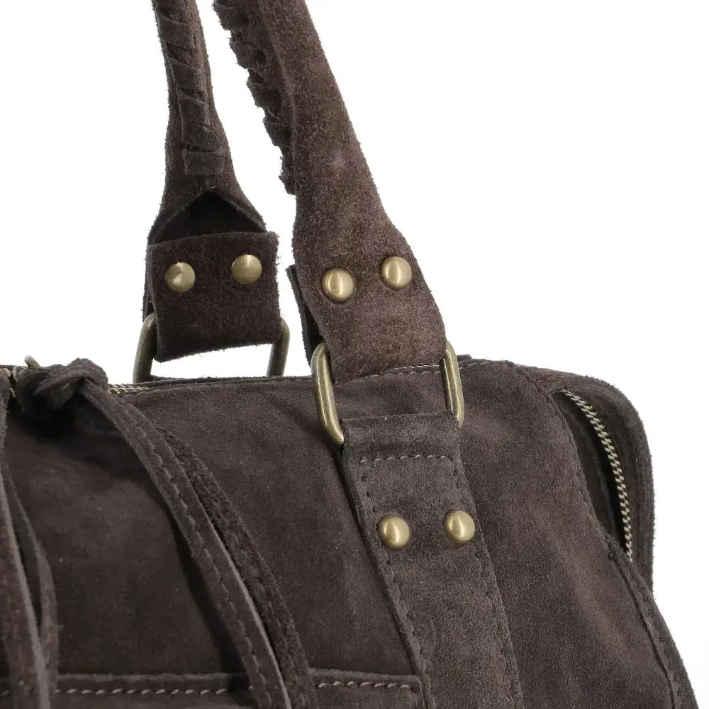 Grand sac cabas bowling cuir suédé femme Chocolat other image 4