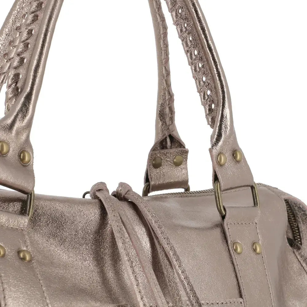 Grand sac cabas bowling cuir suédé femme Champagne other image 4