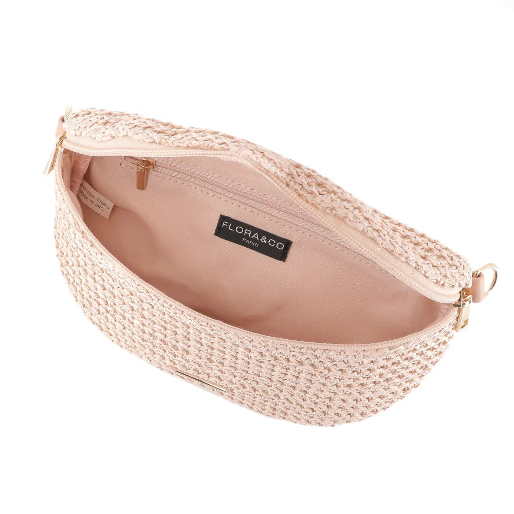 Sac banane paille tressé Rose Flora & co