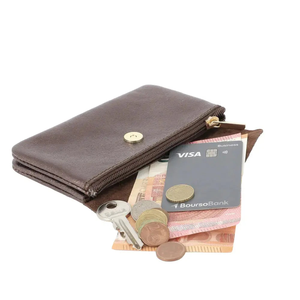Women's iridescent leather card wallet 051 taupe