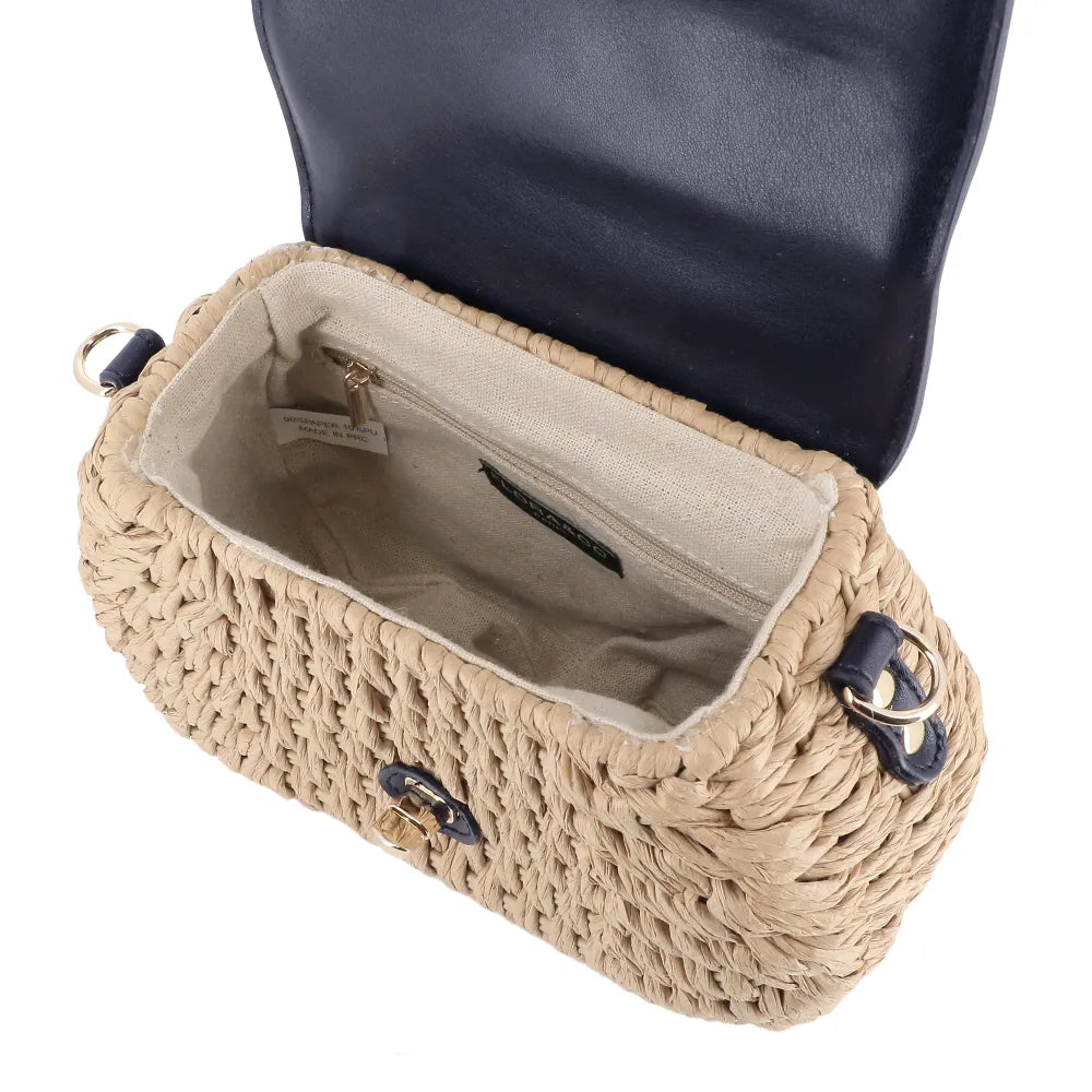 Sac bandoulière en paille à rabat Bleu Flora & co