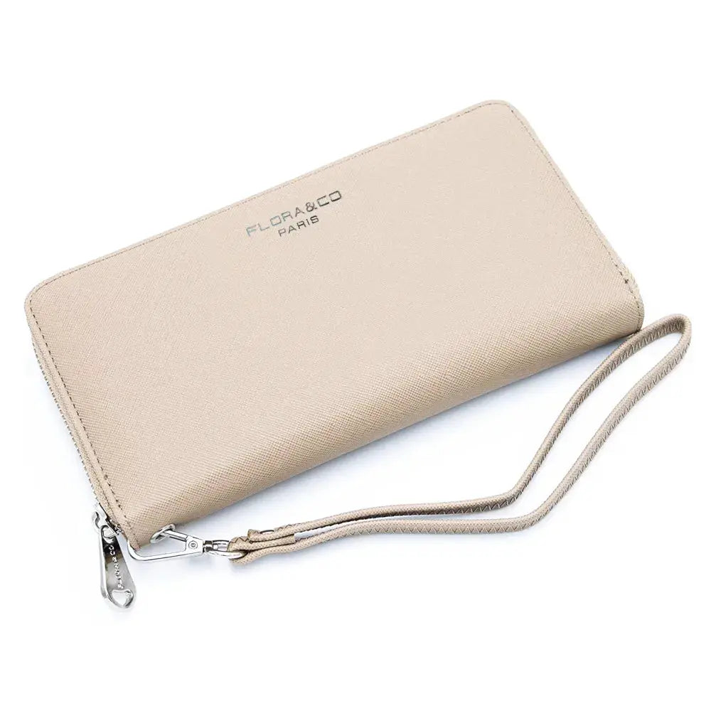 Portefeuille long femme rigide classique beige