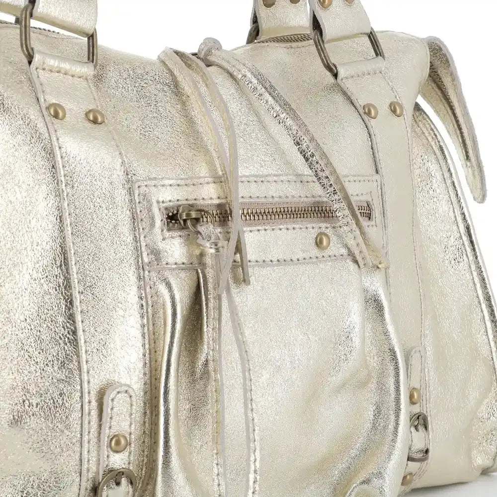 Grand sac cabas bowling cuir suédé femme Doré other image 4