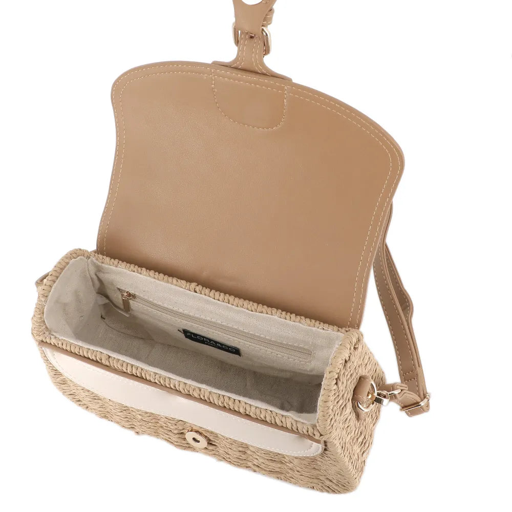 Sac banoulière paille à rabat Camel Flora & co