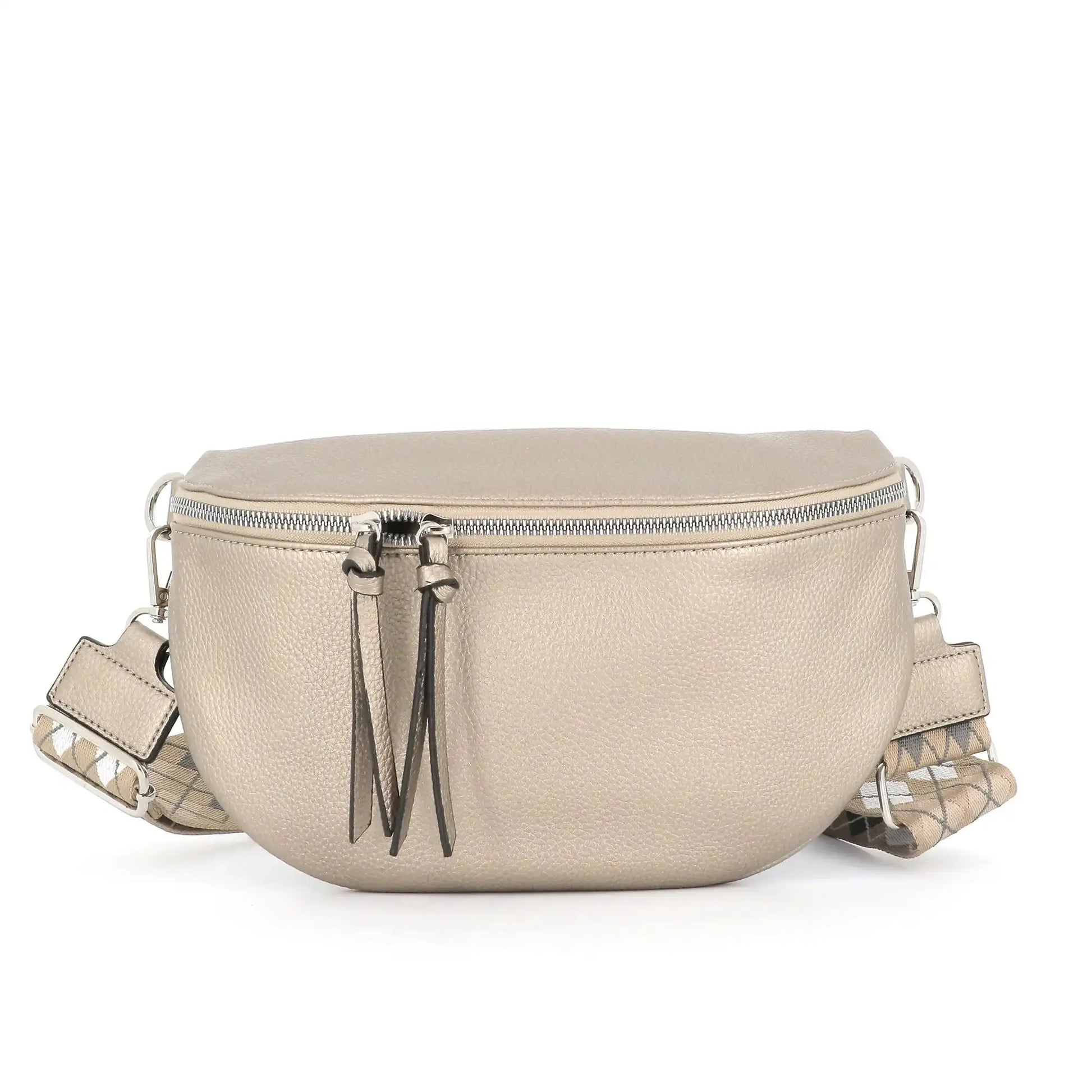 Flora & co Sac banane femme pu cuir grainé taupe métal