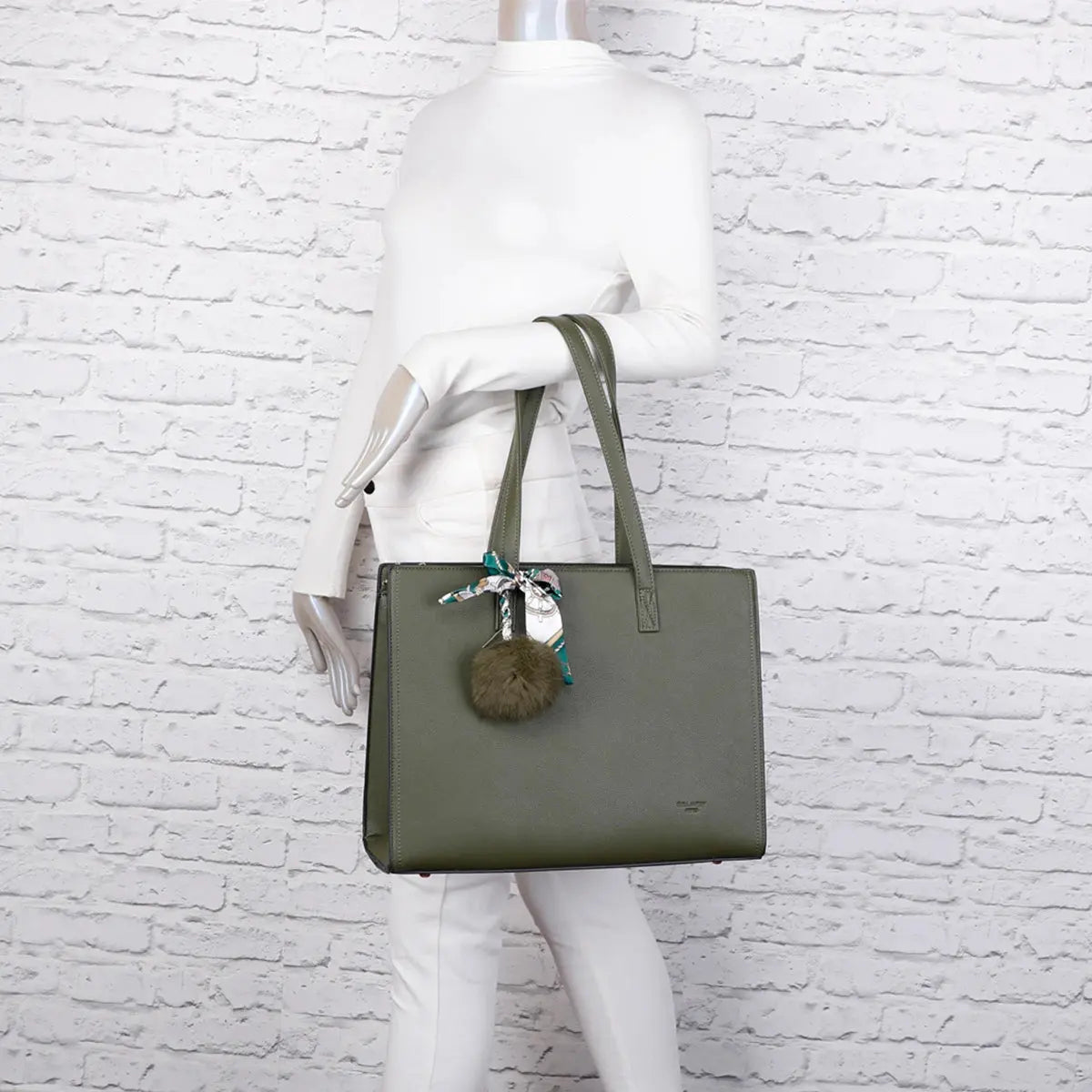 Gallantry Sac cabas femme pompon fourrure a4 vert