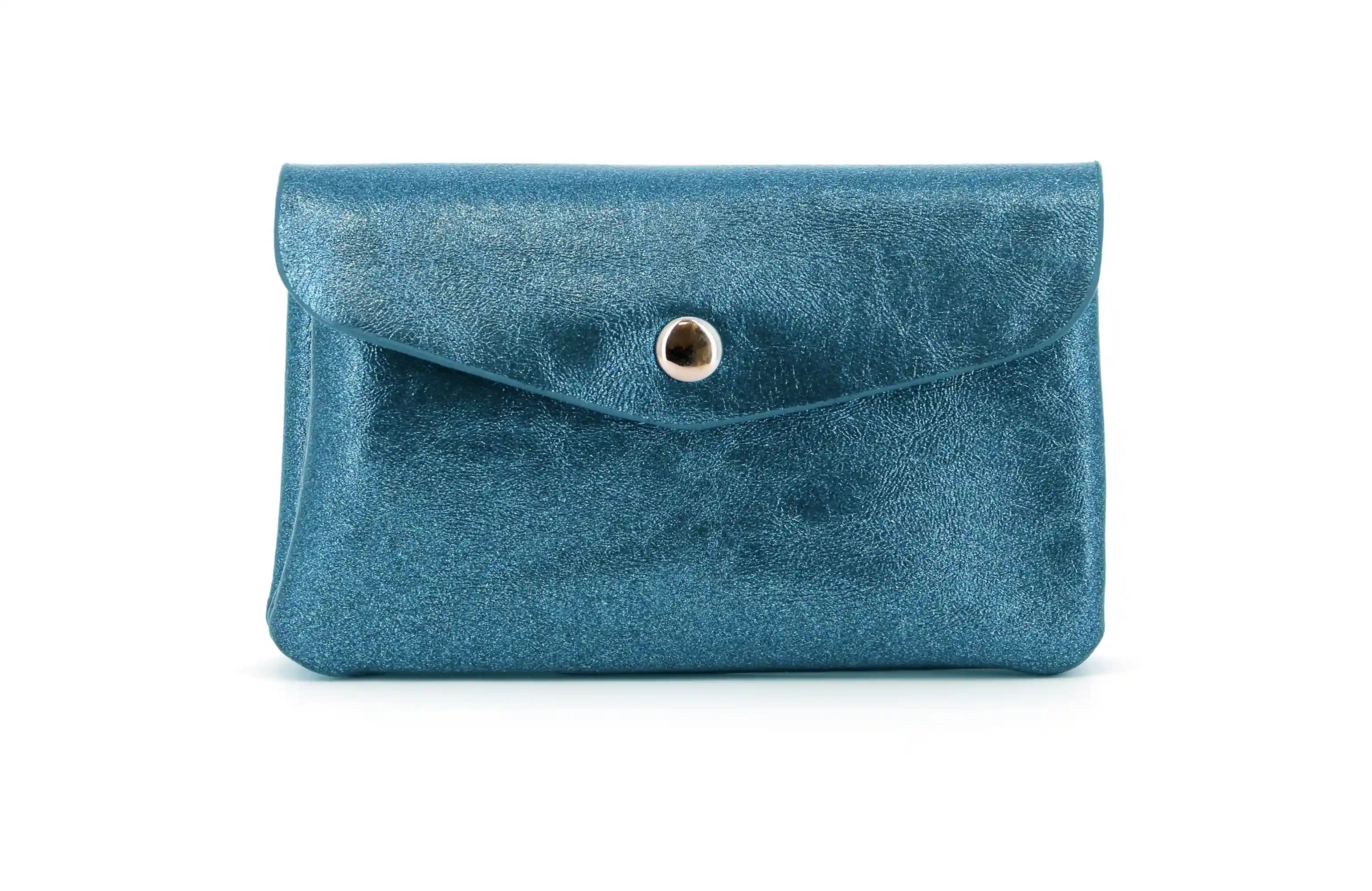 Porte-monnaie femme irisé enveloppe bleu canard