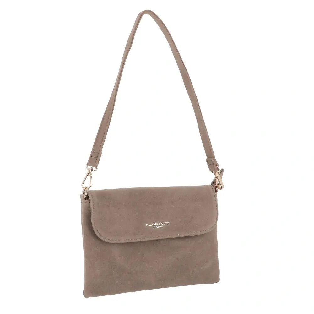 Vue 3 du Petit sac bandoulière daim femme Taupe en cuir synthetique par Flora & co.
