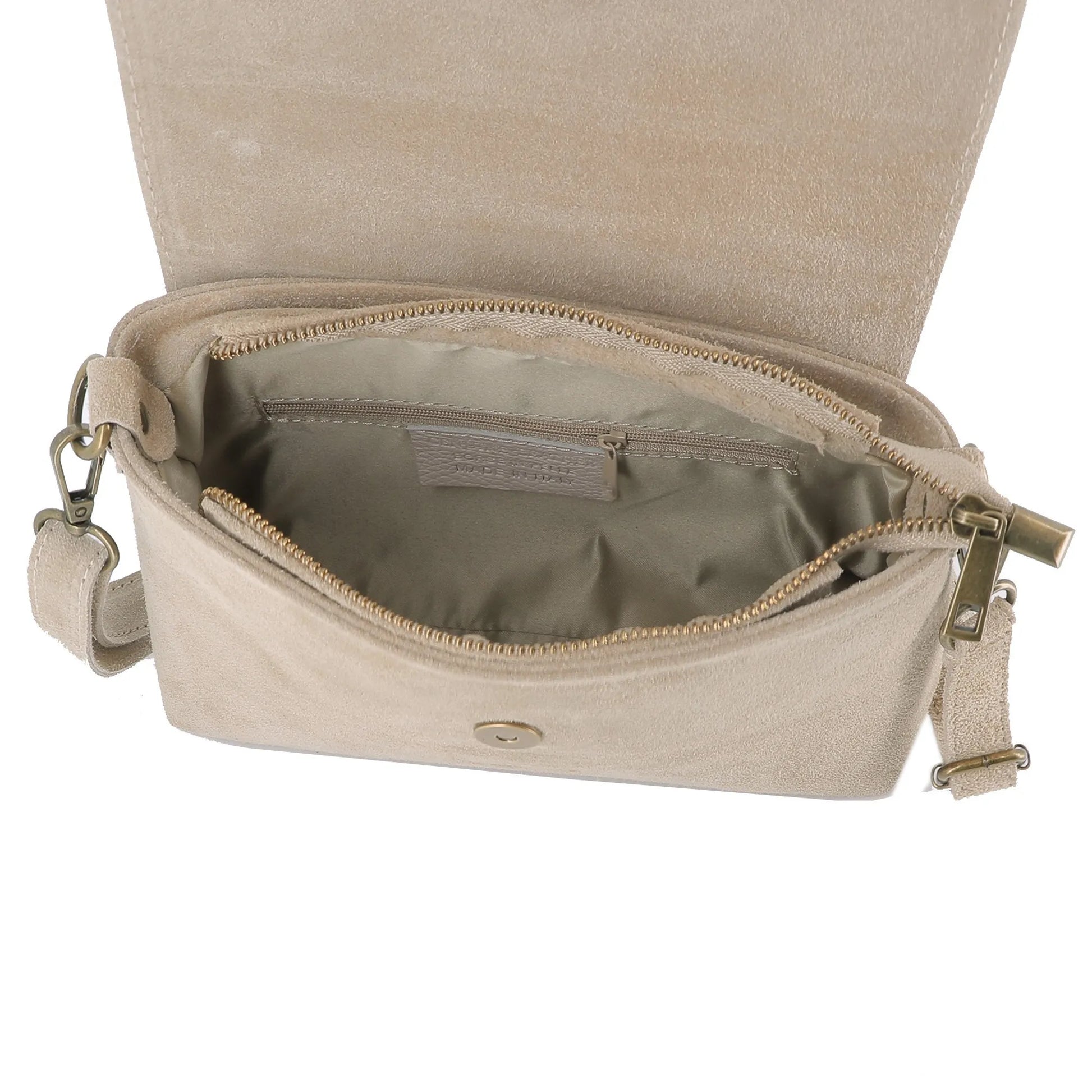 Sac bandoulière cuir suédine boucle vintage Beige - Crocochic