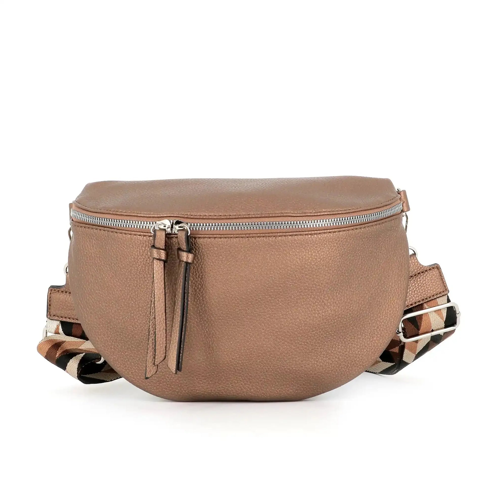 Flora & co Sac banane femme pu cuir grainé marron